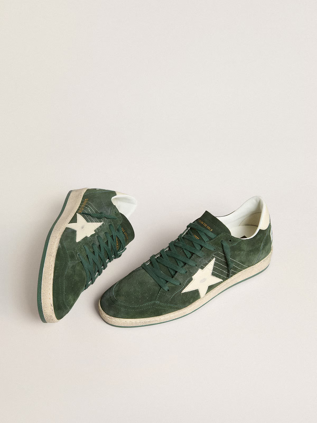 Ball Star Uomo in suede verde con stella e talloncino in pelle bianca