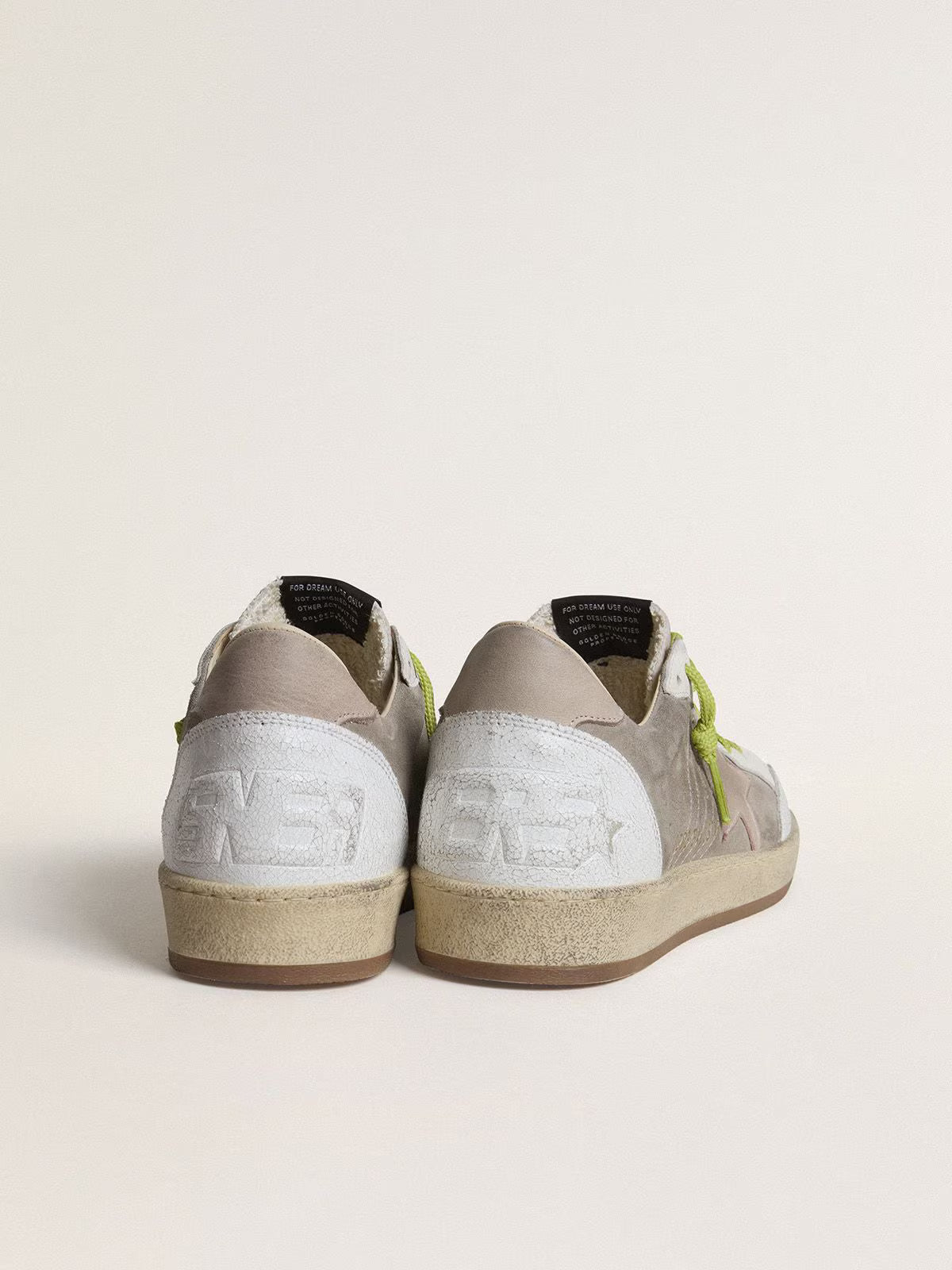 Ball Star Uomo in suede grigio con stella in suede rosa antico e talloncino in pelle beige