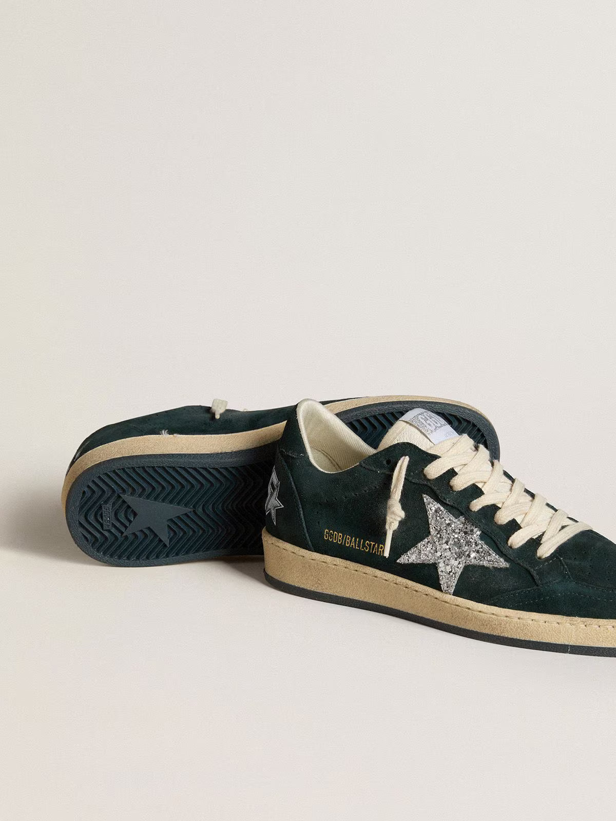Ball Star Donna in suede verde con stella in glitter argento