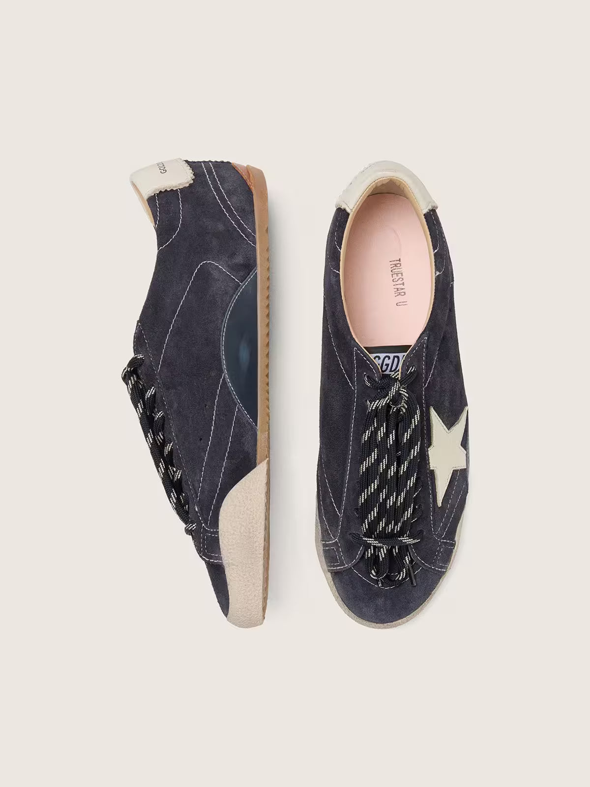 True-Star Donna in suede blu scuro con stella e talloncino in nappa bianca