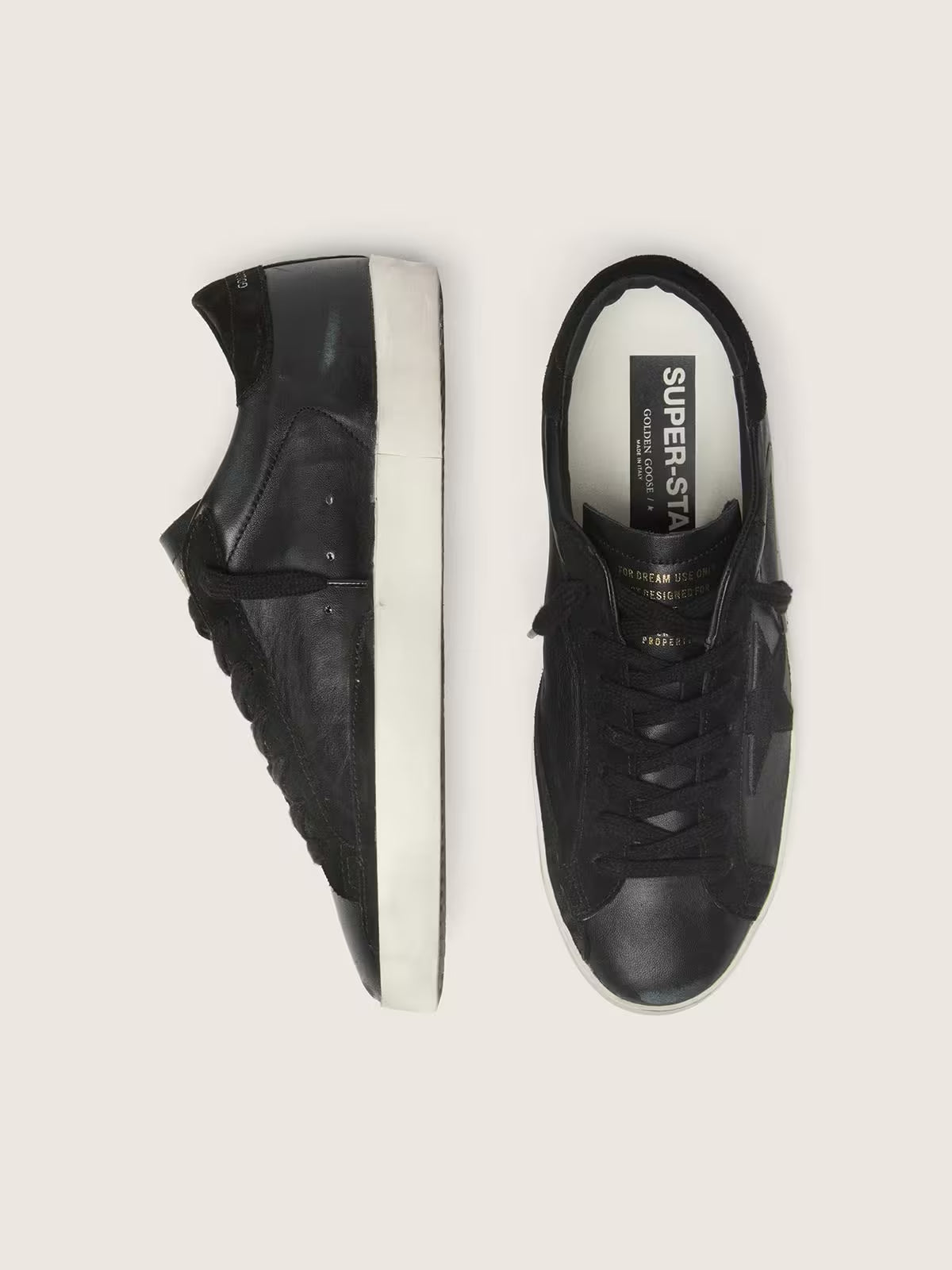 Super-Star Uomo in nappa nera con stella e talloncino in suede nero