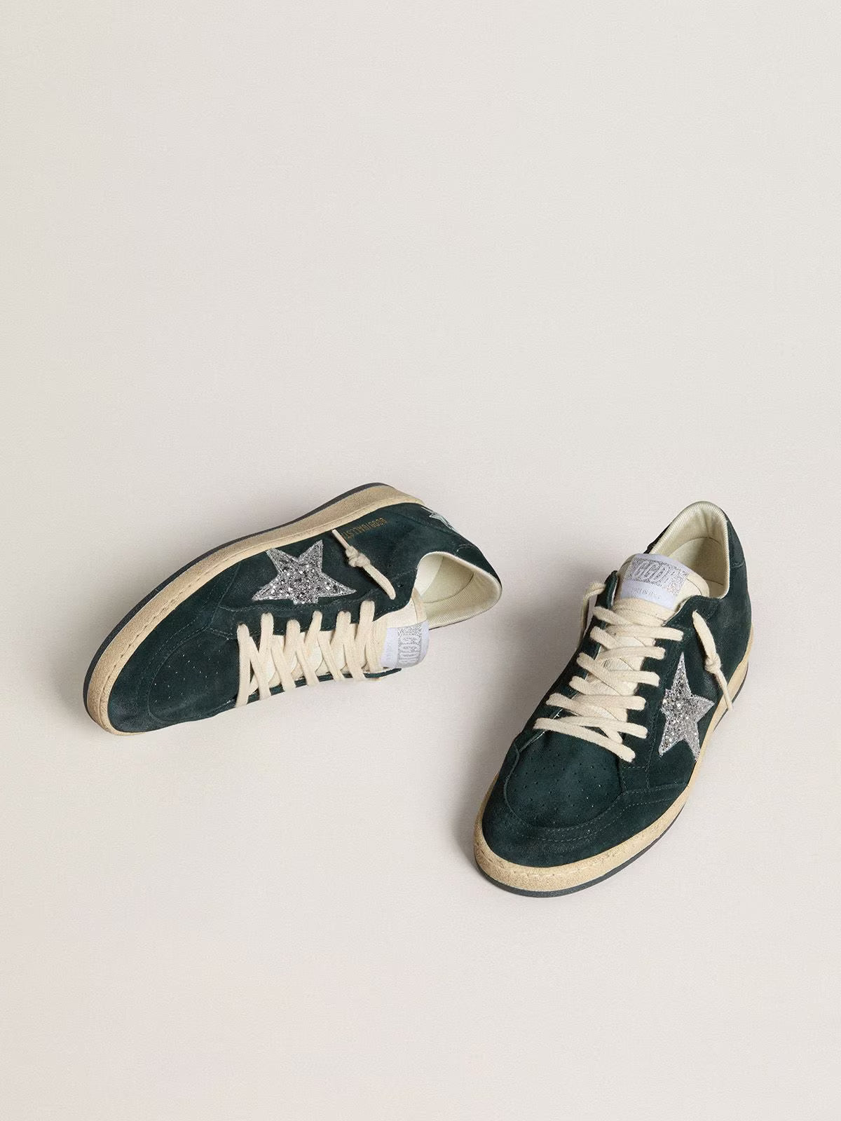 Ball Star Donna in suede verde con stella in glitter argento