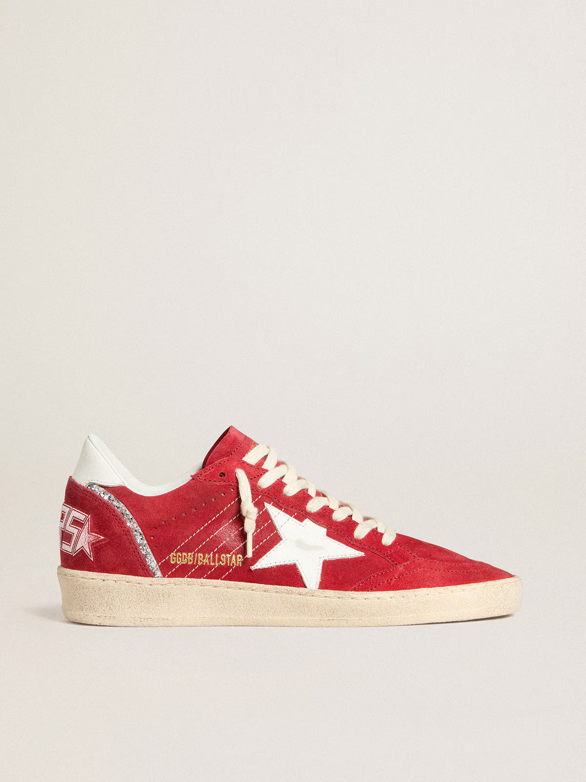 Ball Star in suede rosso con stella e talloncino in pelle bianca