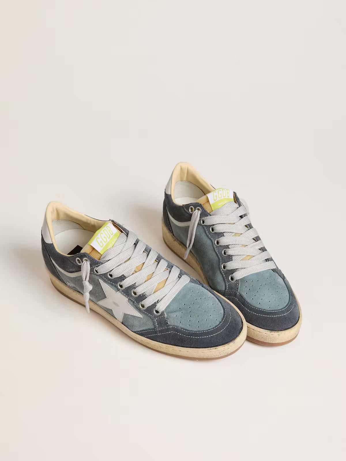 Ball Star Donna LTD in suede azzurro con stella e talloncino in pelle bianco latte