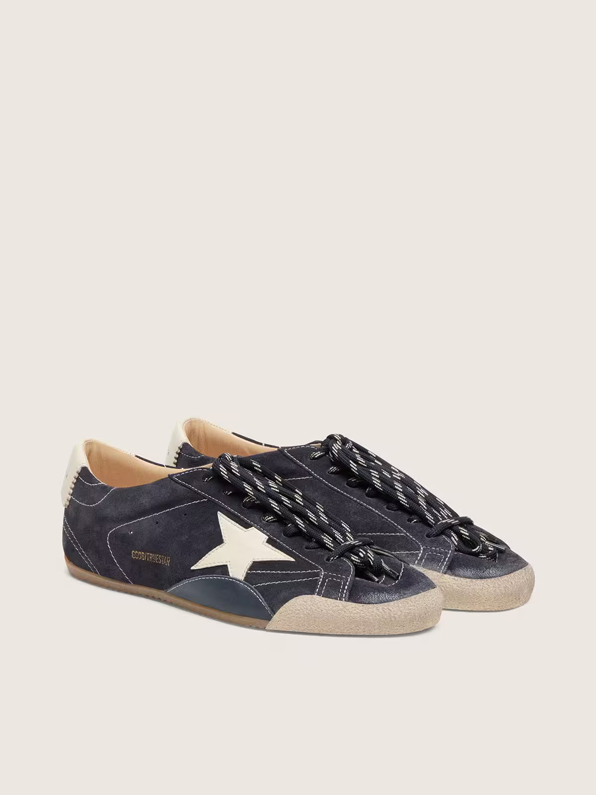 True-Star Donna in suede blu scuro con stella e talloncino in nappa bianca