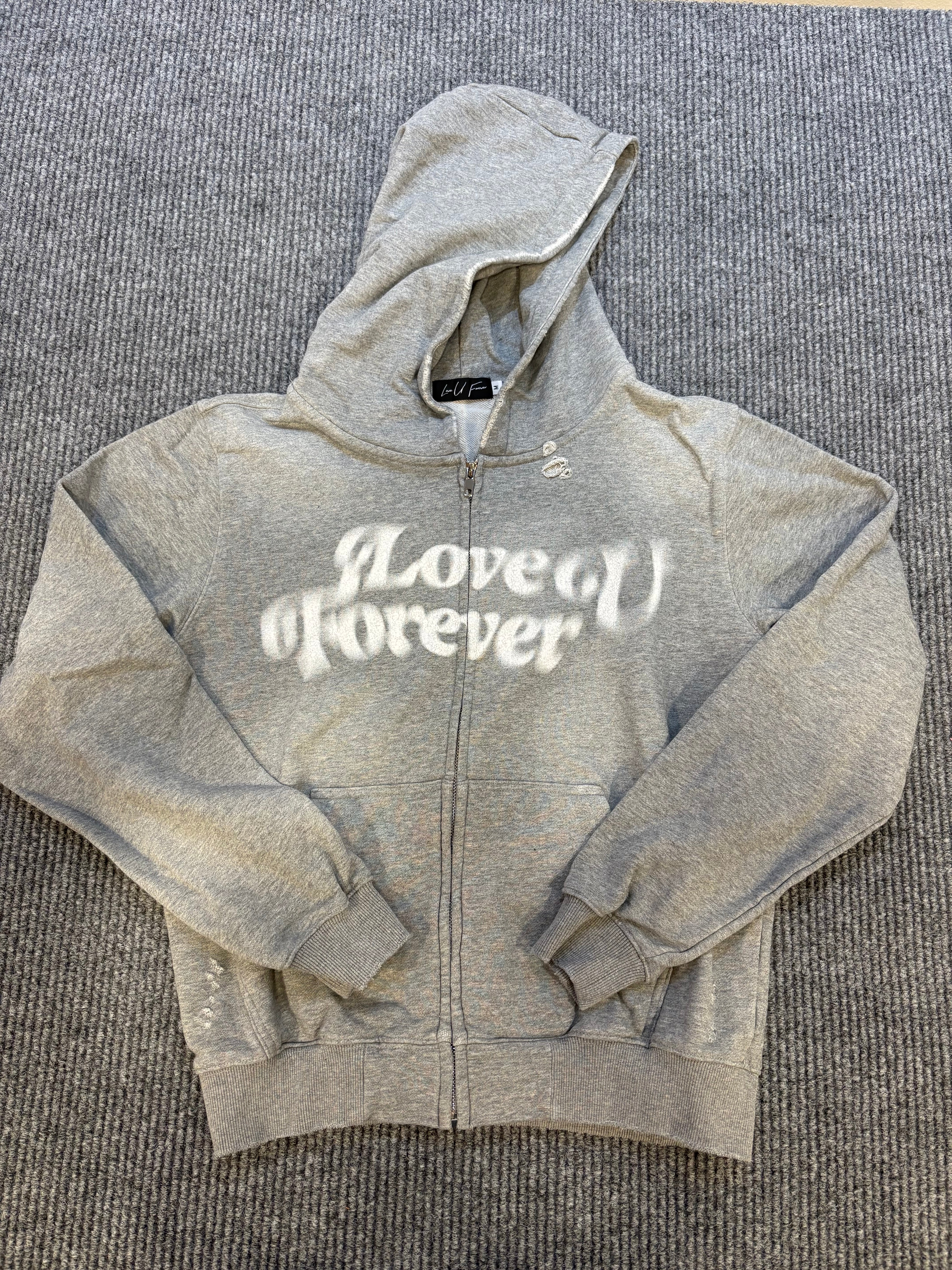 Love U Forever Zip Hoodie Grey M