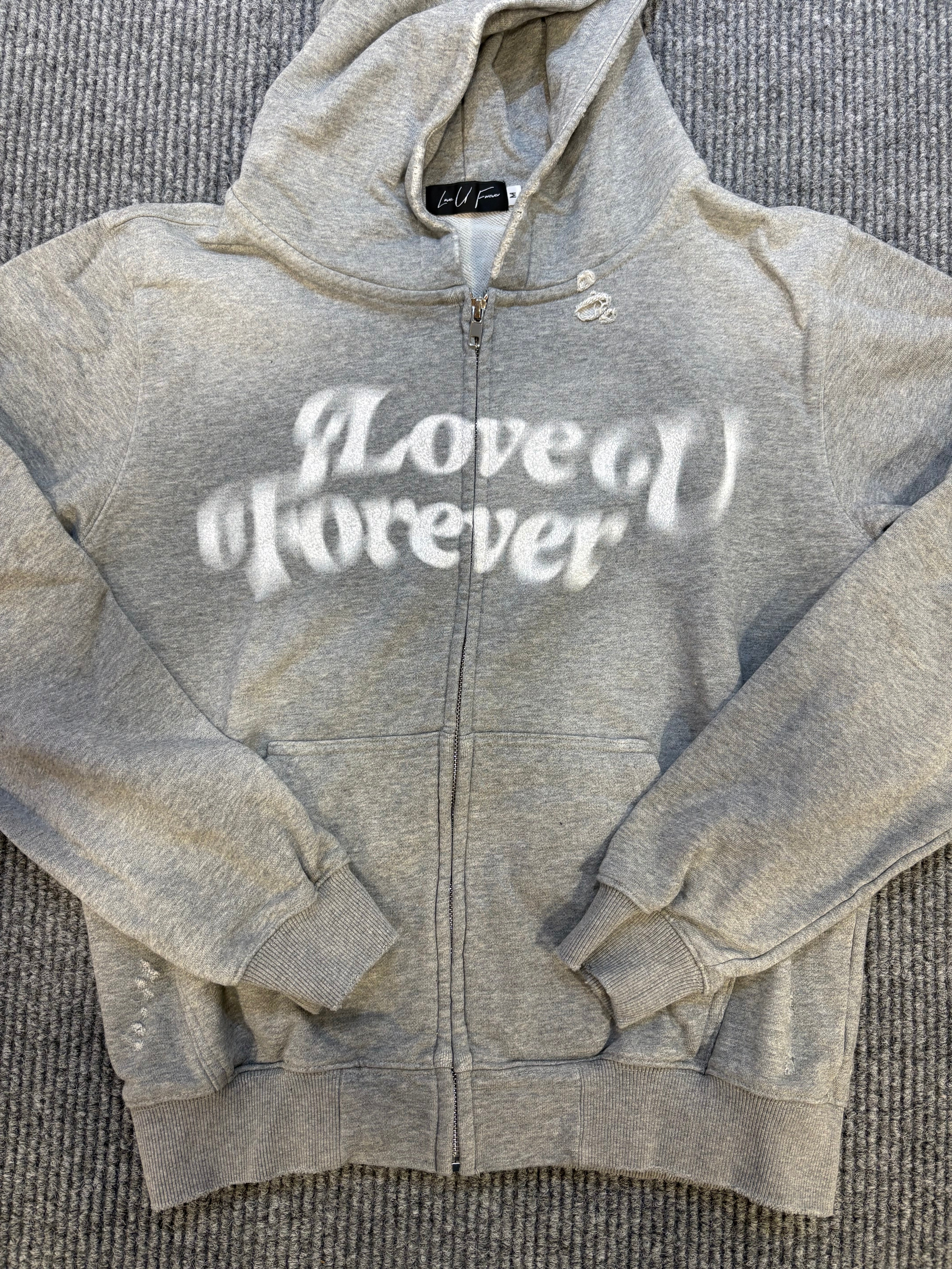 Love U Forever Zip Hoodie Grey M