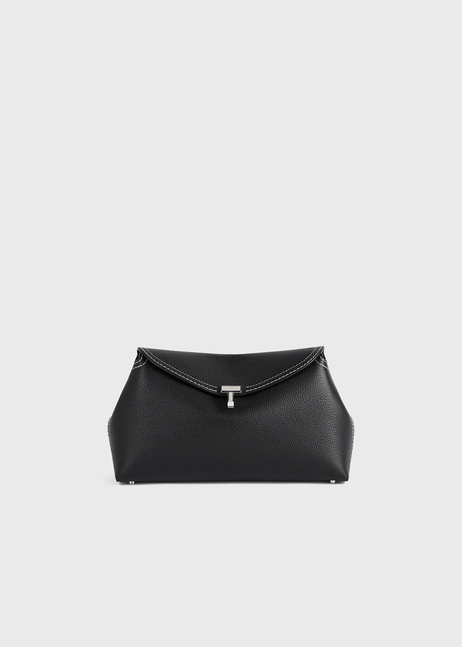 Toteme T-Lock grained-leather clutch black and silver