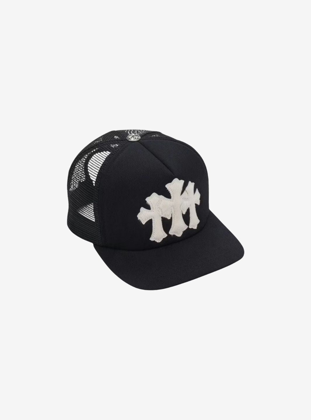 Chrome Hearts White Cemetary Cross CH Trucker Hat Black