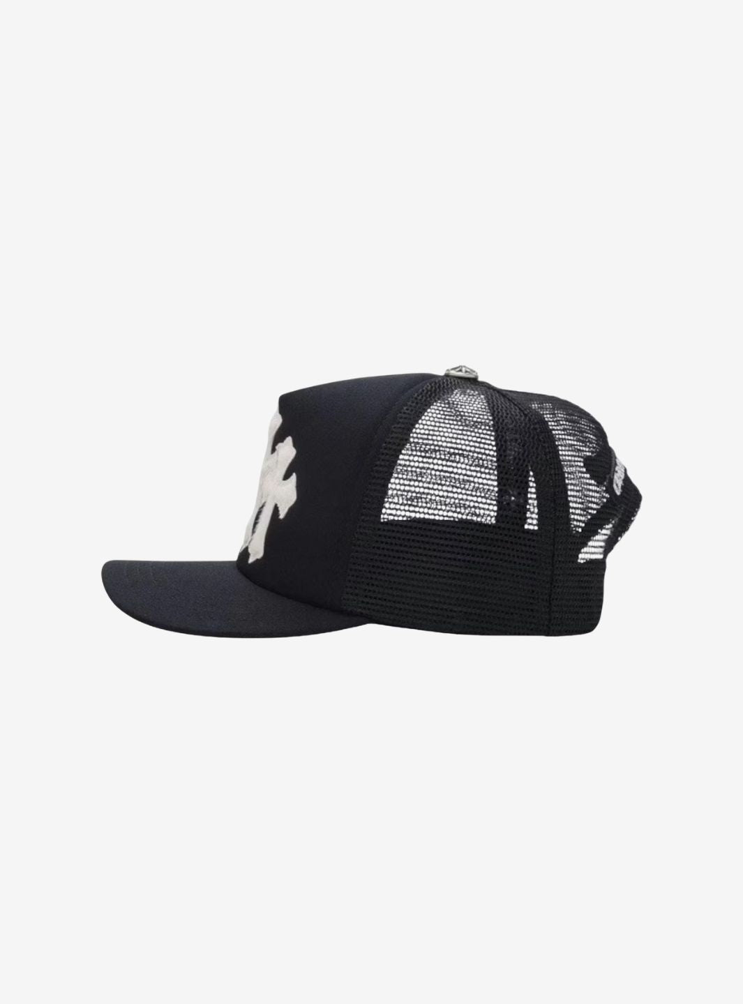 Chrome Hearts White Cemetary Cross CH Trucker Hat Black