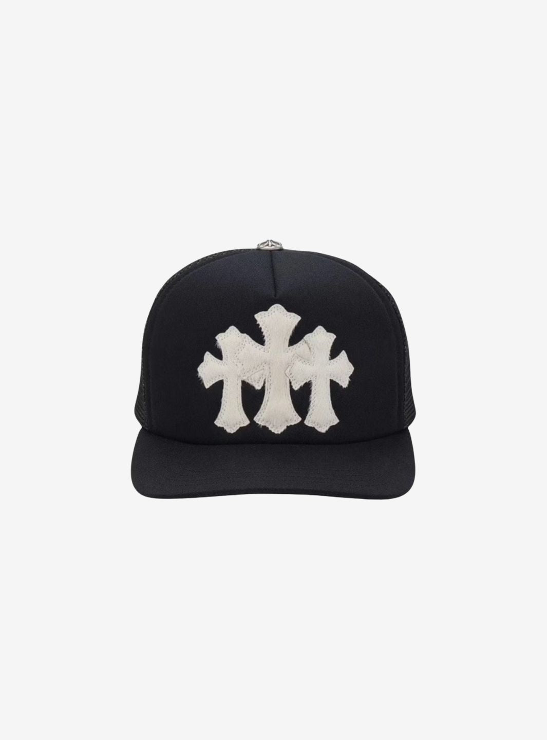 Chrome Hearts White Cemetary Cross CH Trucker Hat Black
