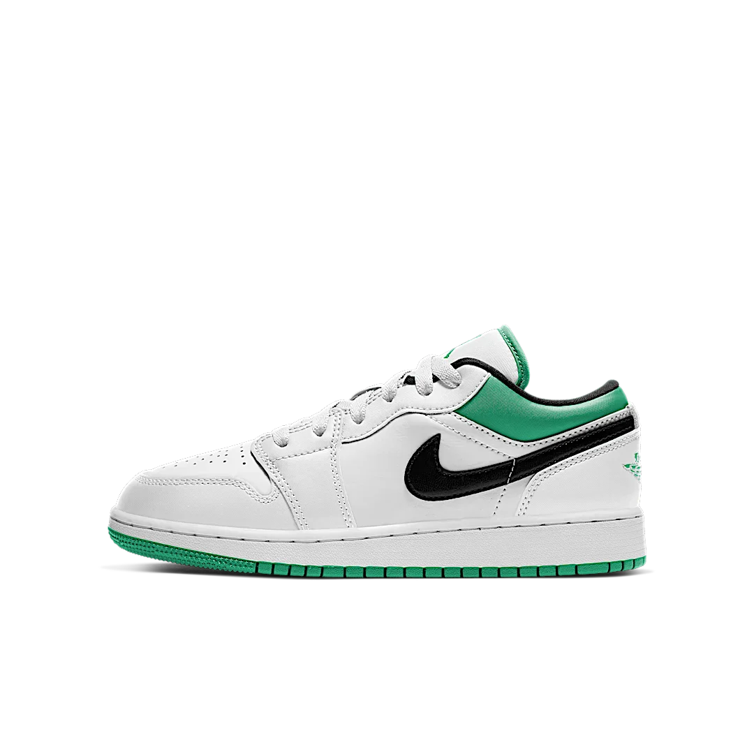Air Jordan 1 Low White Lucky Green Tumbled Leather