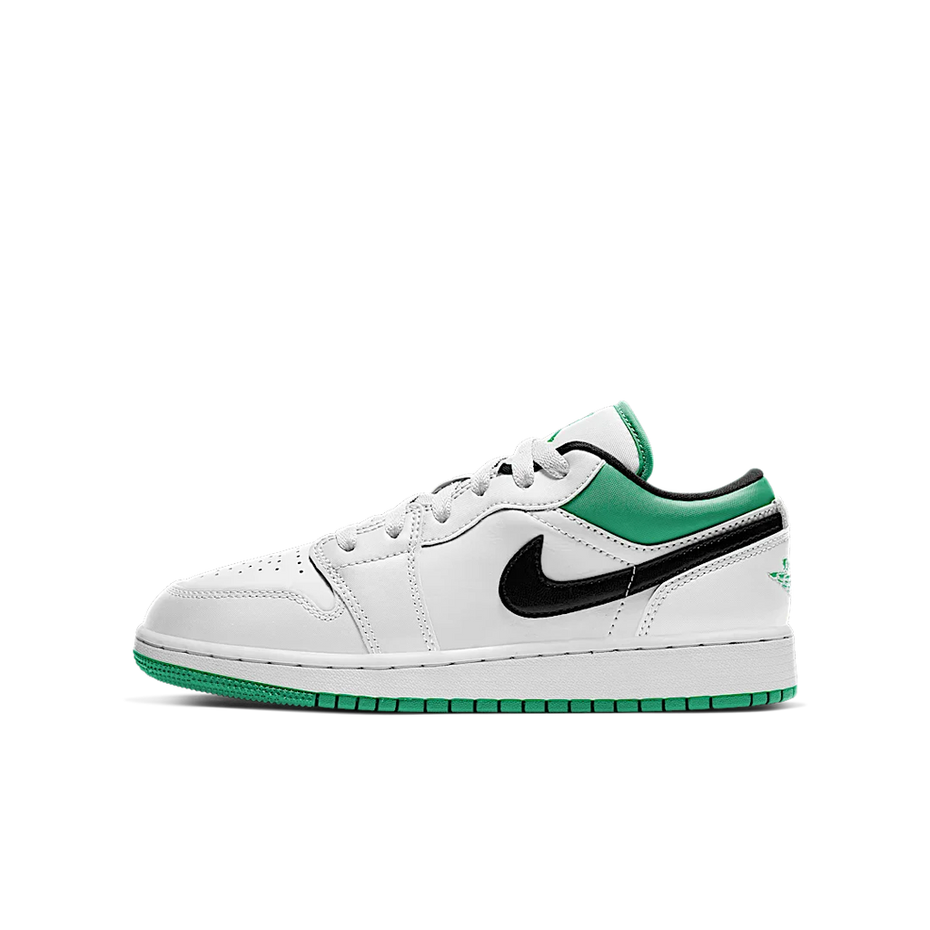 Air Jordan 1 Low White Lucky Green Tumbled Leather