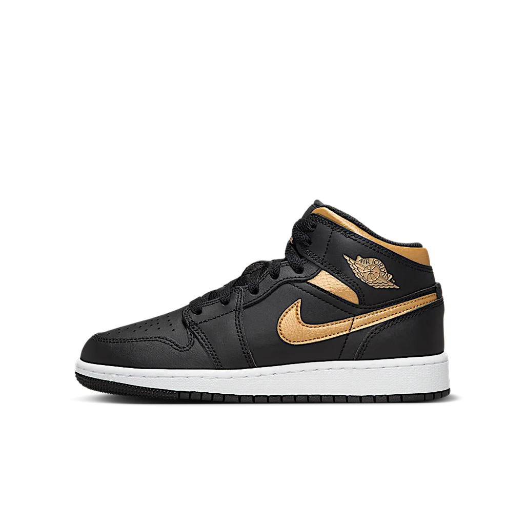 Air Jordan 1 Mid Black Metallic Gold Swoosh