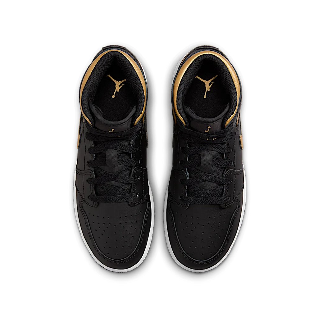 Air Jordan 1 Mid Black Metallic Gold Swoosh