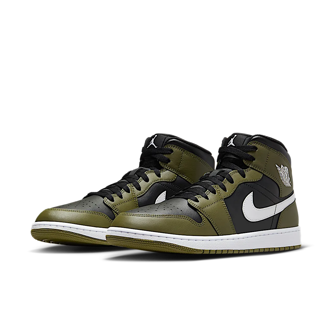 Air Jordan 1 Mid Black White Olive