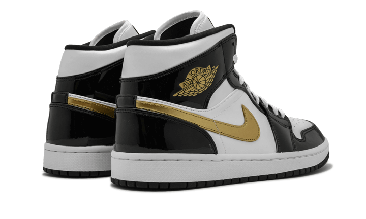 Air Jordan 1 Mid Patent Black White Gold
